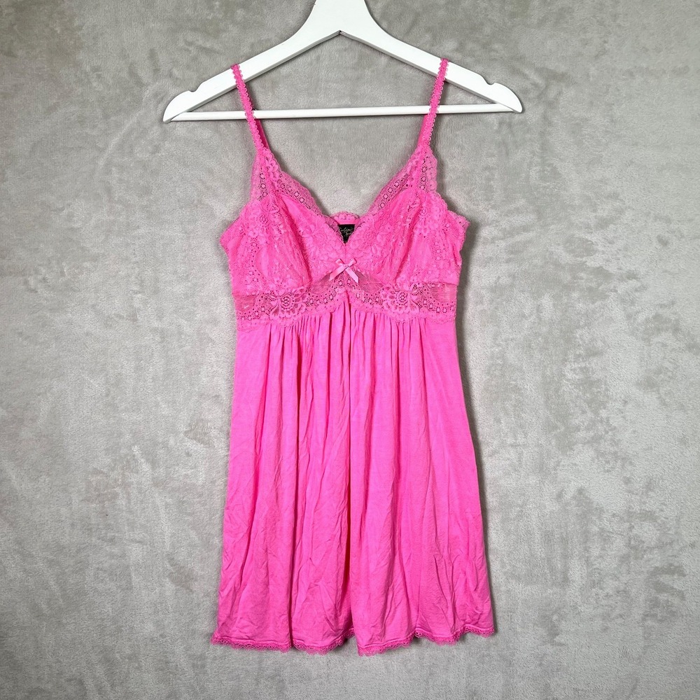 NWT Thalia Sodi Knit Lace Trim Chemise Sz XS Hot Pink Floral Babydoll Romantic